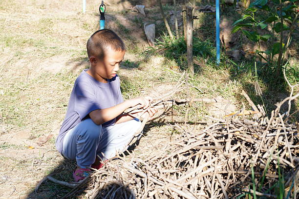 istock Young Child Engaged in Gathering Twigs Outdoors, Enjoying Nature and Exploring the Environment in a Sunlit, Rustic Setting in a Rural Area 2254355813