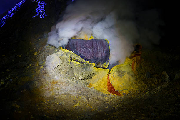 Sulphur produced by the volcano, Ijen crater, Indonesia