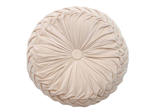 istock Elegant Round Cream Pleated Accent Pillow with Sunburst Pattern and Woven Border 2254356359