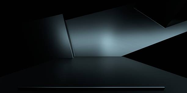 istock 3d rendering of white neon glowing spaceship corridor hallway dark background. Scene for advertising, showroom, technology, future, modern, E sport, game, garage. Sci Fi Illustration. Product display 2254358544