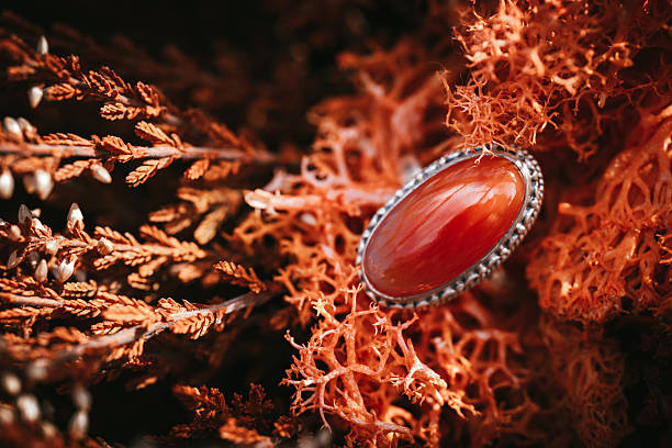 Macro shot of a ruby diamond ring.