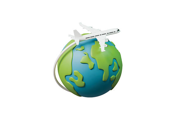 istock 3d world travel globe airplane icon. flight route concept. minimal cartoon flight path navigation for travel booking. isolated on white transparent background. 3d render. 2254376103