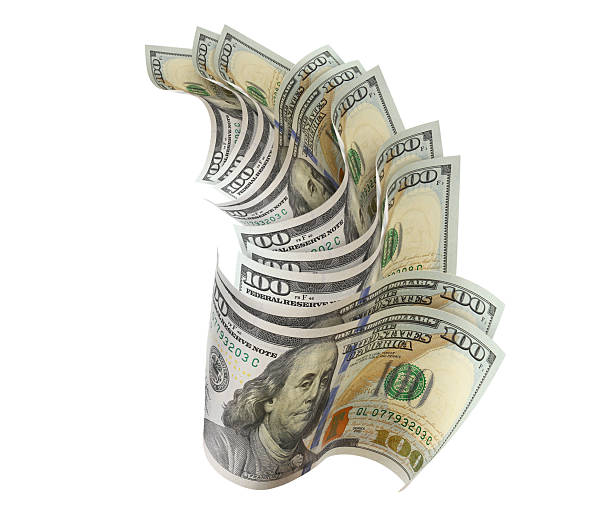 istock Flying hundred dollar banknotes, isolated on white background 2254377879