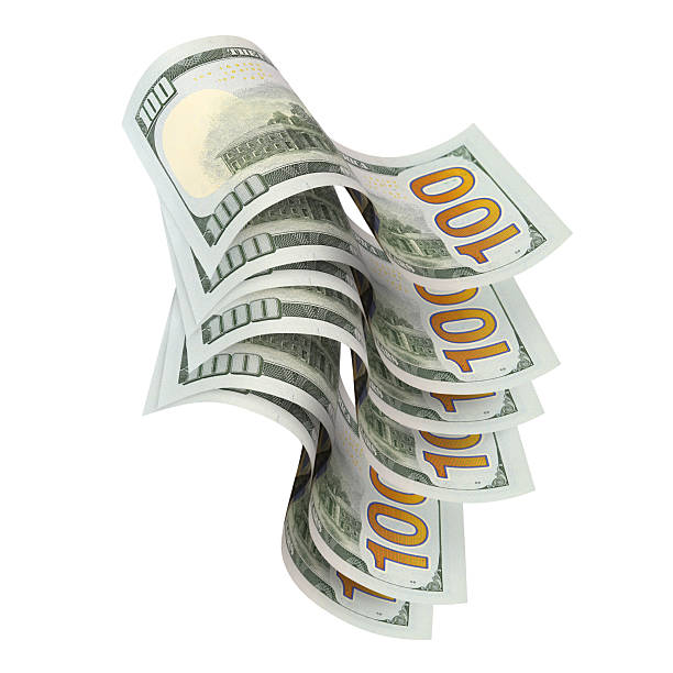 istock Flying hundred dollar banknotes, isolated on white background 2254377881
