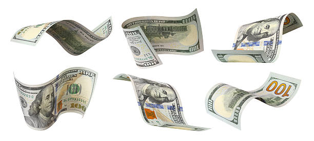 istock Set of flying hundred dollar banknotes, isolated on white background 2254377889