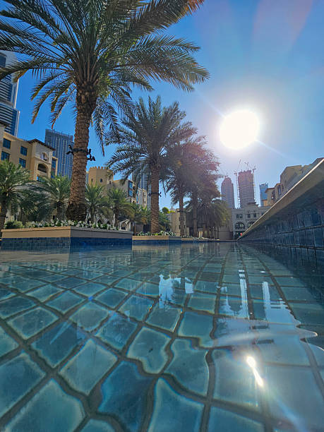 Wide image from a luxury resort poolside