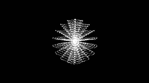 Glowing colored spheres of round shape with wavy dynamic lines. Technological concept. 3d