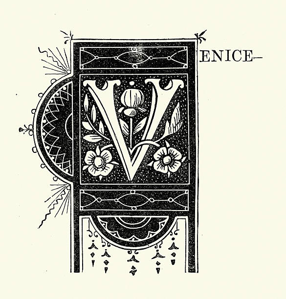 istock Ornate Capital Letter V, Venice, Design element Vintage illustration, 1880s, 19th Century 2254387701