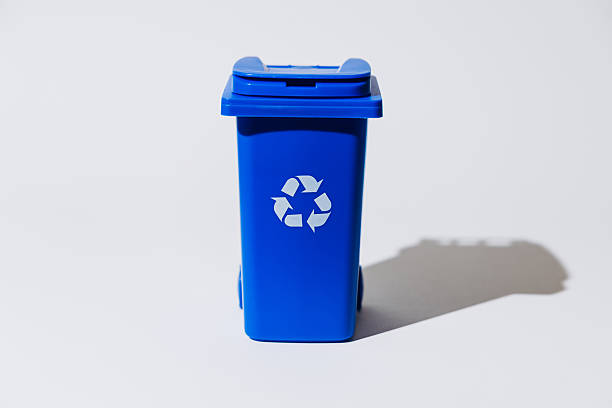 istock Blue recycling bin with symbol on white background for eco-friendly concept 2254388370