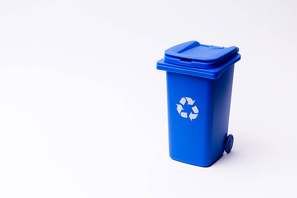 istock Blue recycling bin with lid on white background for eco-friendly concepts 2254388373