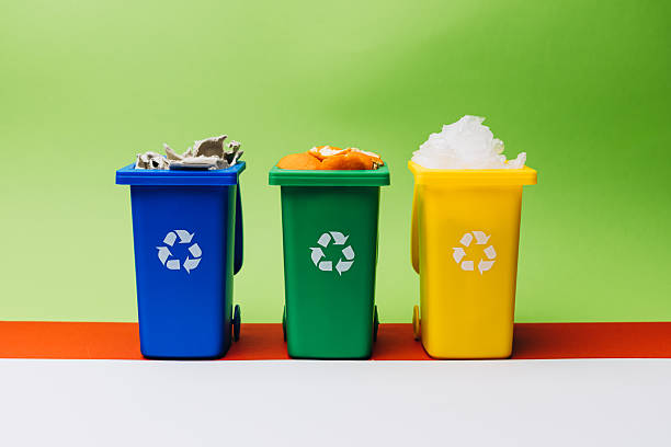 istock Colorful recycling bins arranged in a row on a vibrant background, promoting environmental awareness and sustainable waste management practices 2254388426
