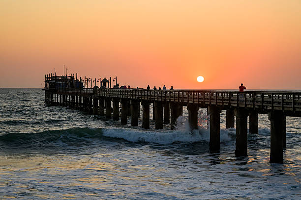 The Swakopmund waterfront in Namibia with the Jetty at sunset
