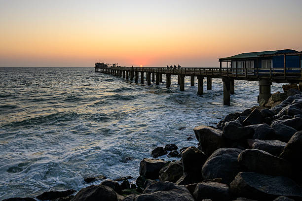 The Swakopmund waterfront in Namibia with the Jetty at sunset