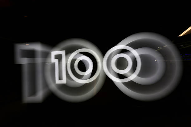 black and white number one hundred as light sign