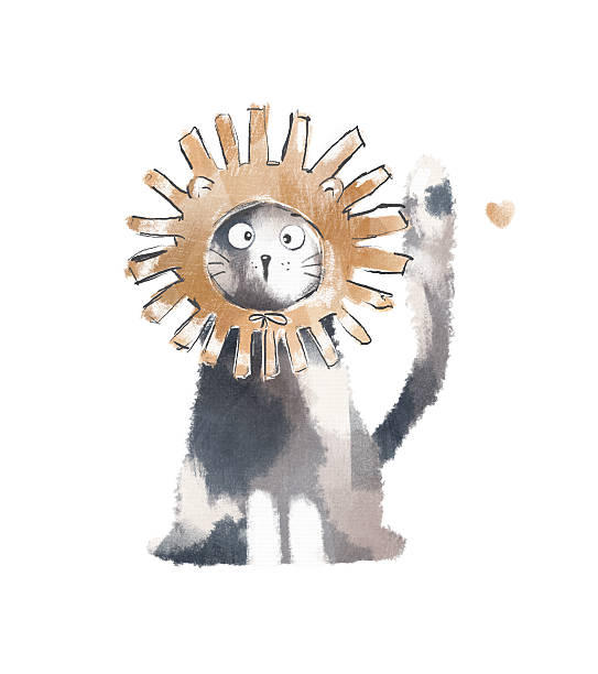 istock Funny cat illustration. The cat wears a lion's mane made. 2254401273