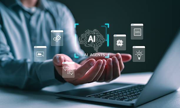 istock AI agents concept with multitasking digital tools. Man holding virtual icons of artificial intelligence features for automation, data processing, content generation, and smart digital operations. 2254409251