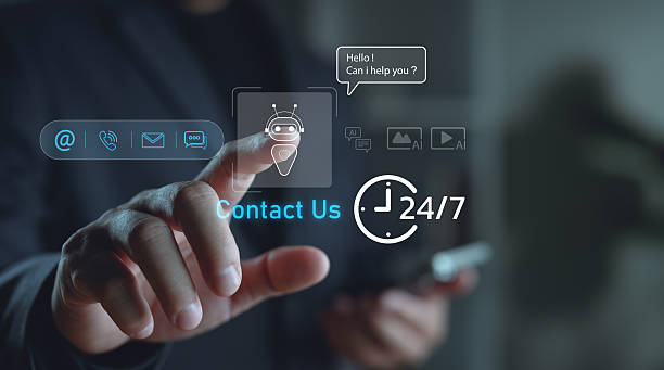 istock AI chatbot support and 24/7 virtual assistant concept with futuristic contact icons, representing customer service automation, online helpdesk, live chat support, and digital communication tools. 2254409272