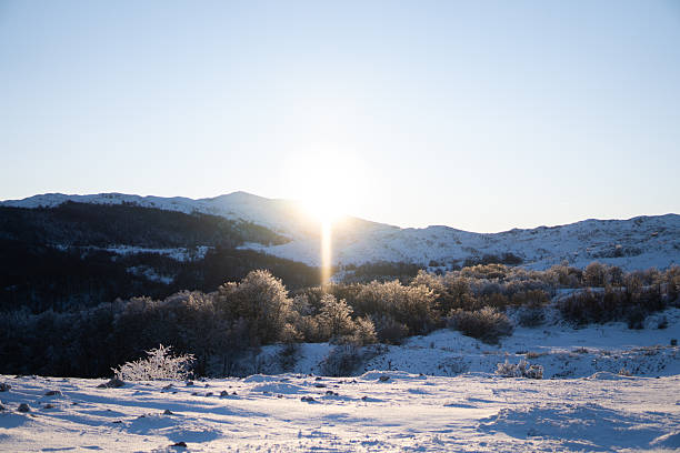 Sunset in the mountains in the winter
