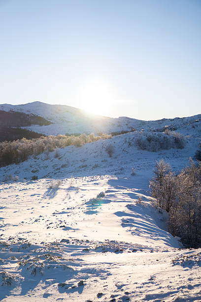 Sunset in the mountains in the winter