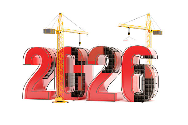 istock 2026 and cranes, 3d illustration 2254411163