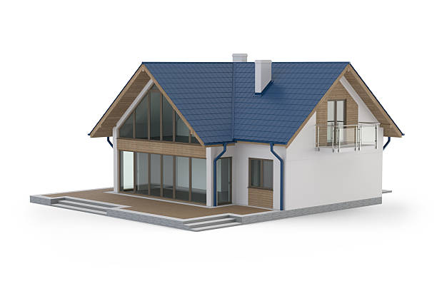 istock Modern House, 3D Illustration on White Background 2254411269