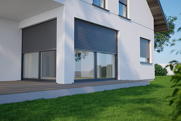 istock Window roller illustration - modern house with terrace, 3D illustration 2254412753