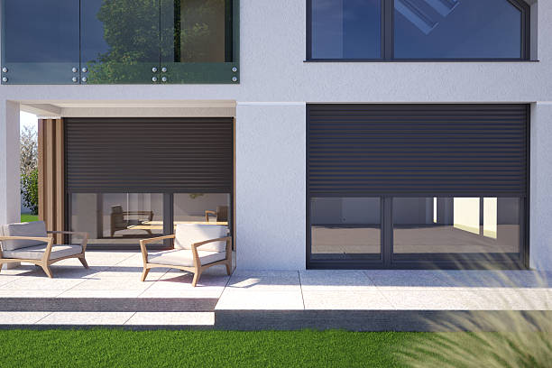 istock Window roller illustration - modern house with terrace, 3D illustration 2254412756