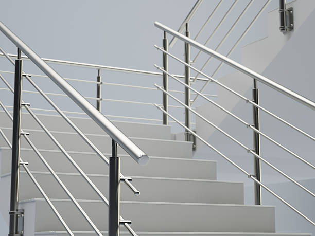 istock Stairs and stainless steel railing 2254412803