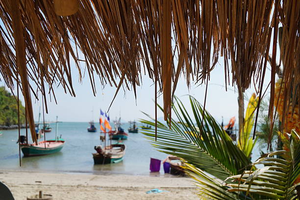 istock View from bamboo house and thatched roof. 2254419303