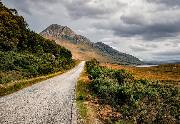 A896 Sing Track Road in the Glen Torrid looking at dramatic ridge off Beinn Eight