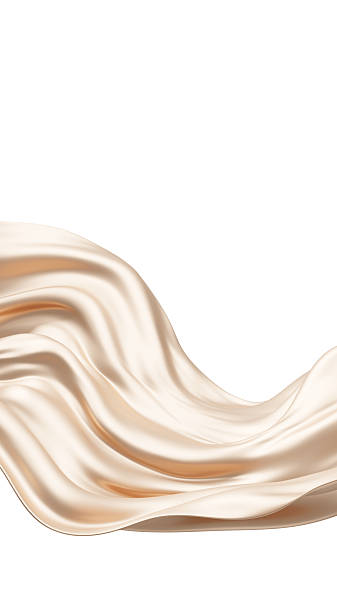 istock Luxury cream or beige silk fabric flowing for product placement on white background with copy space 3D render 2254431718