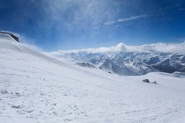 Perfect ski slope.  High mountain  landscape  At the top. Italian Alps  ski area. Ski resort PASSO TONALE. Italy, Europe.