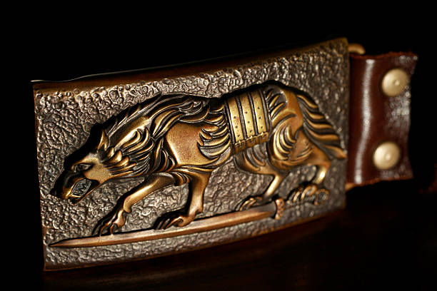 forged belt badge hand craft object with wolf form folk symbol