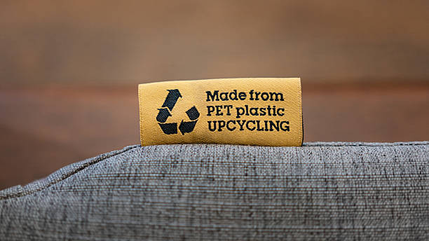 istock PET Plastic upcycling product label tag. 2254447463