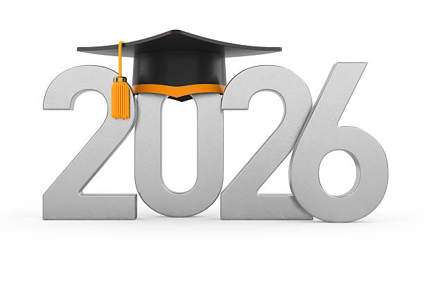 istock 2026 year and graduation cap on white background. Isolated 3D il 2254450289