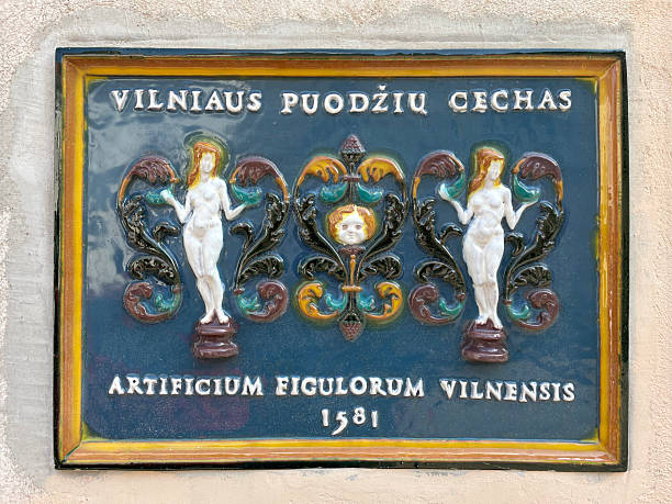 Vilnius potters guild historical ceramic plaque relief decoration