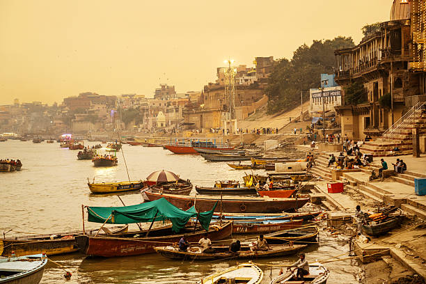 istock Varanasi River Ghats At Sunset With Boats 2254456504
