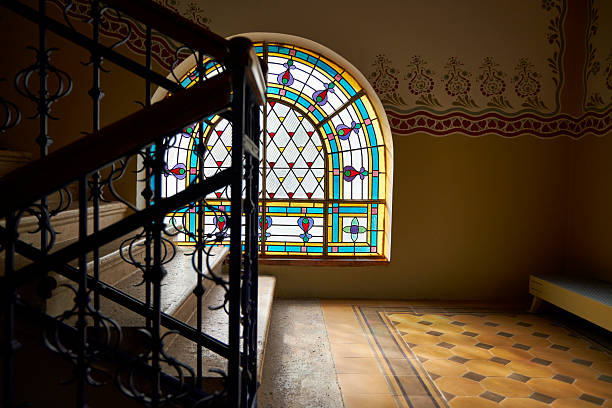 View of skylight window at the Entrance hall of Hartford State Capitol in Connecticut during summer day