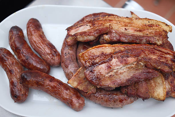 pork meat and bacon for barbacue lunch as ketogenic diet