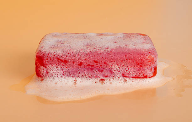 istock Red Soap Bar Isolated, Body Care Cosmetic, Fruit Soapy Detergent, Solid Shampoo, Glycerin Soap 2254467212