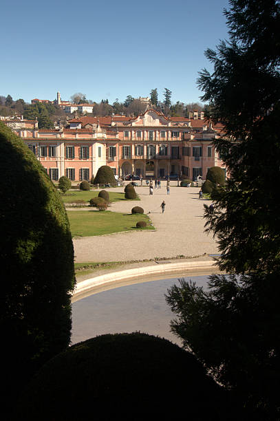 Town local government building viewed across the municipal gardens