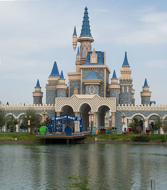 Tashkent, Uzbekistan - September 15, 2025: Amusement park Magic City with castle. View from Alisher Navoi National Park