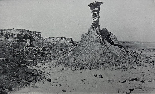 Antique illustration pre 1900 - wind blown balancing rock in New Mexico