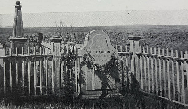 Antique illustration pre 1900 - grave of Kit Carson in Taos New Mexico