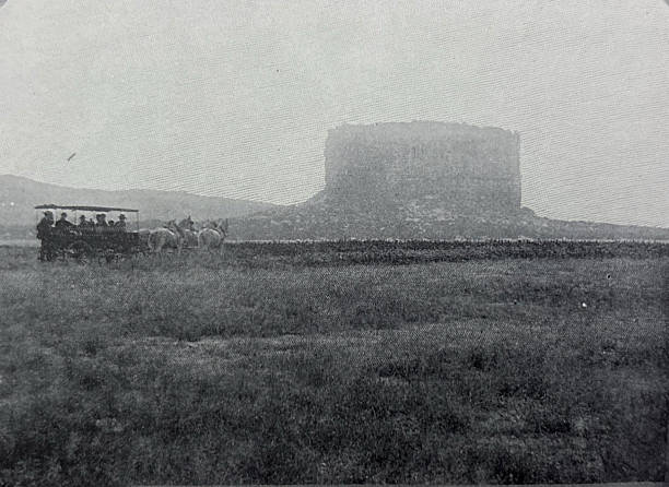 Antique illustration pre 1900 - view of the mesa Encantada in New Mexico