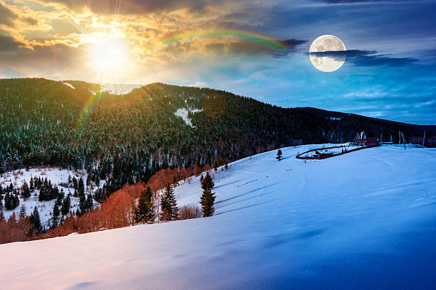 istock beautiful winter landscape with snow covered hills 2254493940