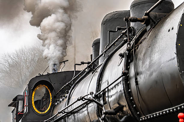Steam locomotive close up.