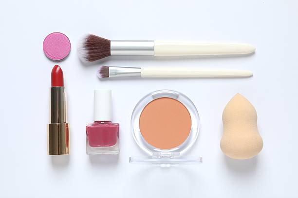 Professional decorative cosmetics, make-up products and accessories on white background, minimal style. Beauty, fashion, visage and shopping blogger concept