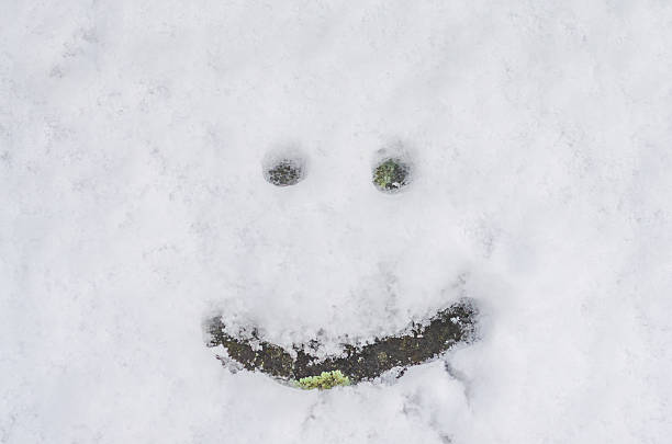 Snowman in a Christmas hat on snow winter background. Cold weather. Frost