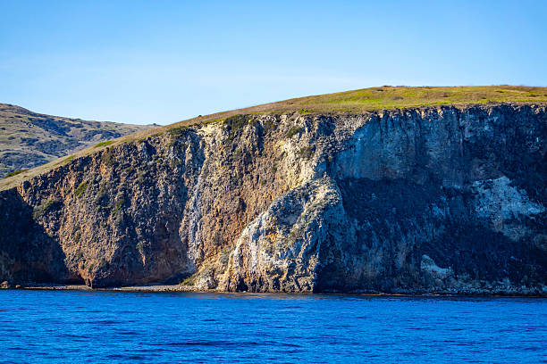 Coastline view of Santa Cruz Island seen from an arriving boat at Channel Islands National Park in California